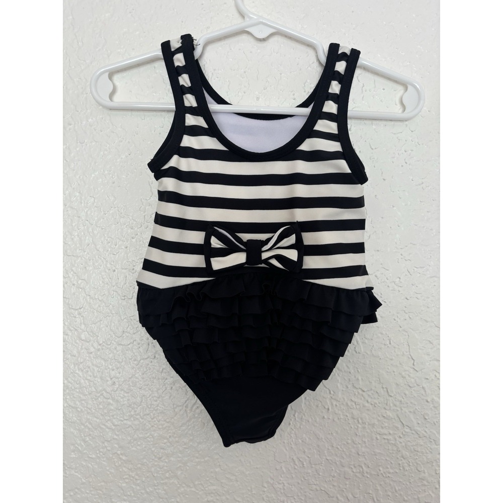 Kate Spade baby One Piece‎ Swimsuit White And Black Ruffle Detailing Bow